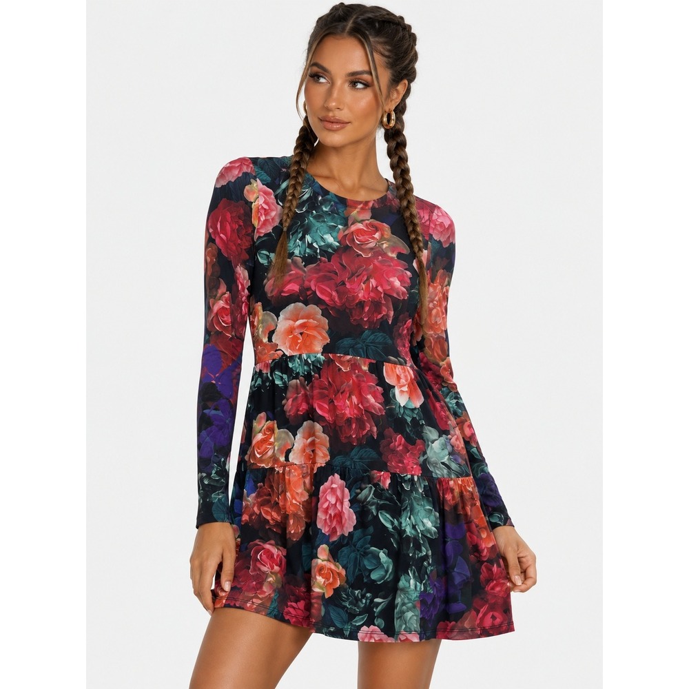 Johnny Was Floral Tiered Long Sleeve Tunic Dress XXS NWT New